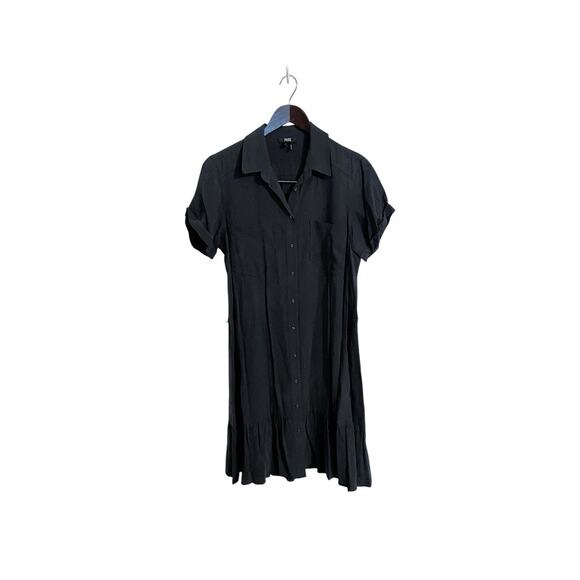 Paige Callan Black Button Front Short Sleeve Belted Pleated Hem Mini Dress Small - Picture 2 of 10